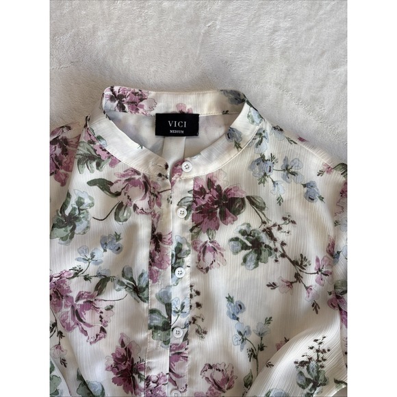 VICI Women's Floral Ruffle Tiered Mini Dress Sheer Long Sleeve Size M - Picture 2 of 11